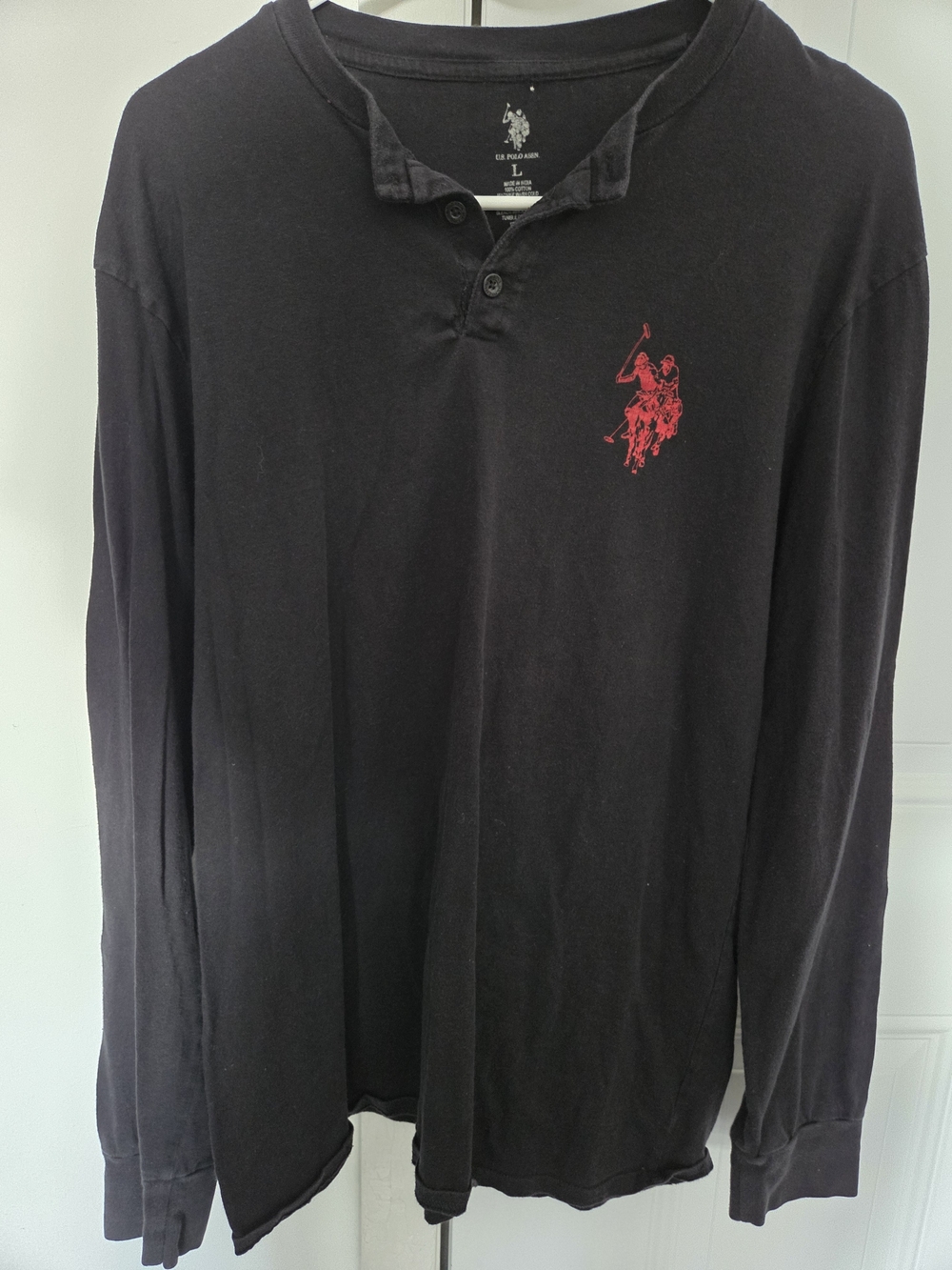 Ralph Lauren Men’s Black Long-Sleeve Polo Shirt with Red Logo